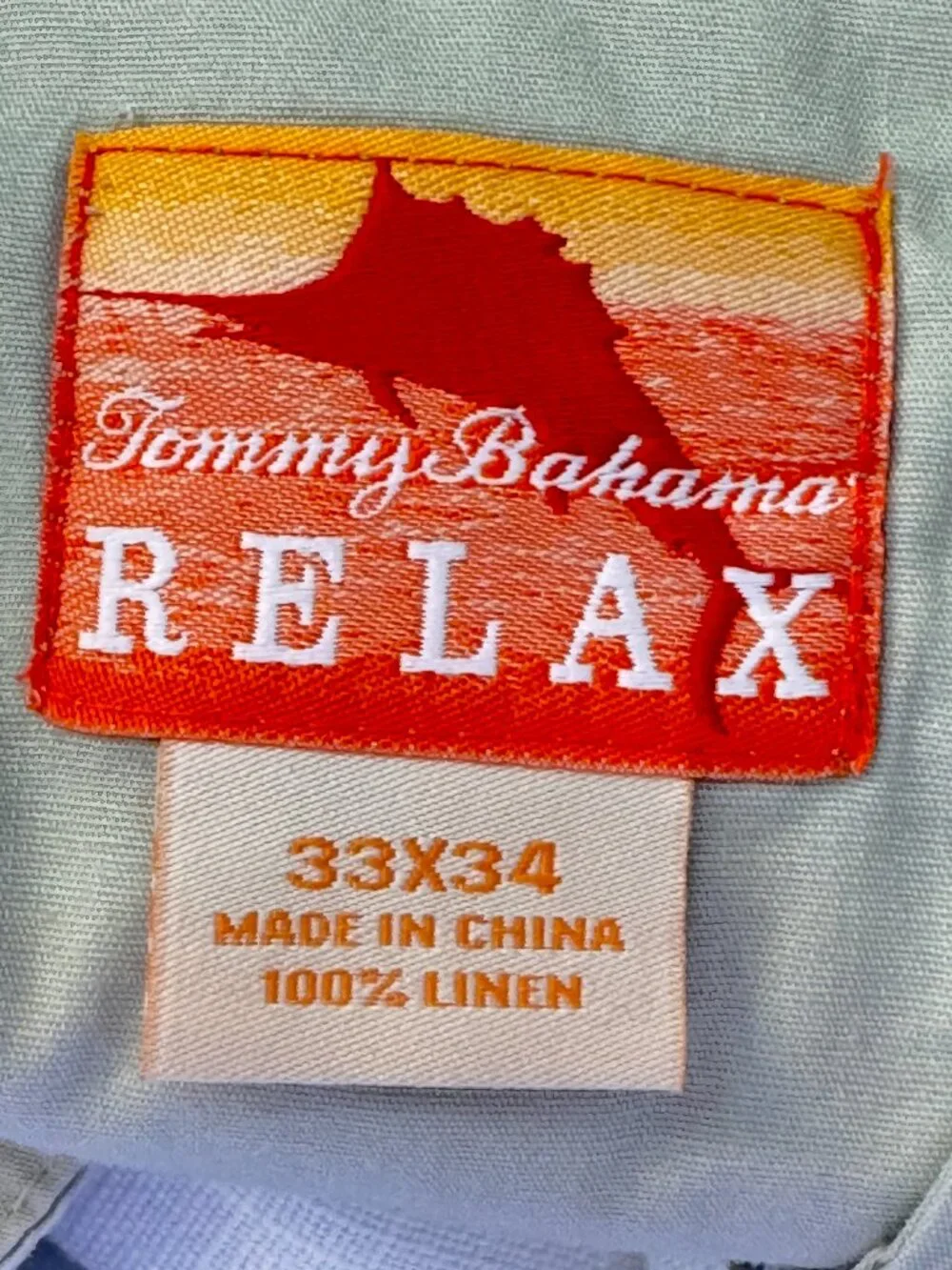 Tommy Bahama Mens Relax Linen Pants Flat Front Brown Trim 5 Pocket 33 in Waist